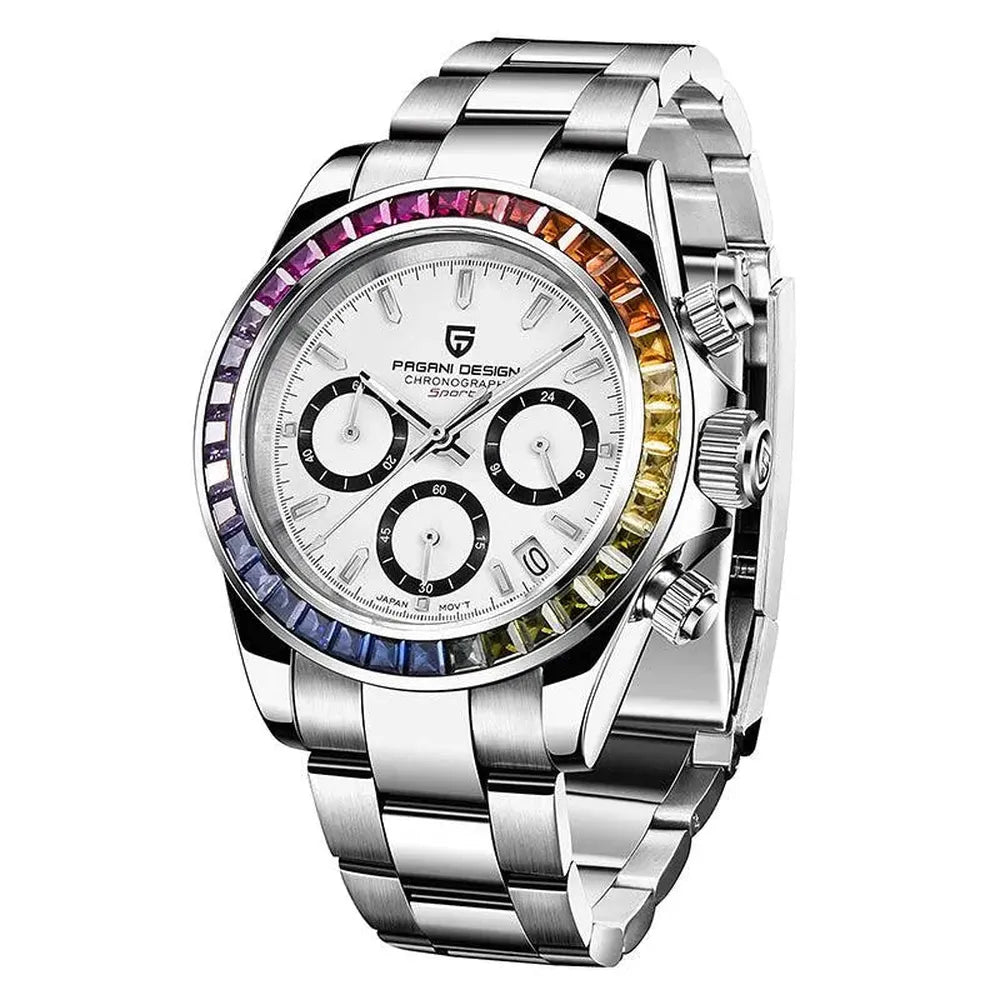 【新品未使用】Pagani Design クロノグラフ ホワイトPD-1644 Pagani Design PD-1644 Rainbow Daytona-Style Chronograph 40