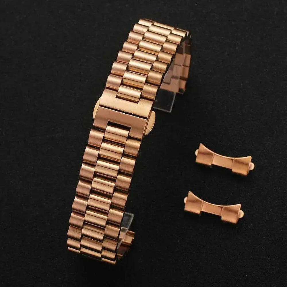 Solid Stainless Steel 3-Row Replacement Watch Band – Flat & Curved End, 12mm–22mm-ChronoCraft-Viva Timepiece