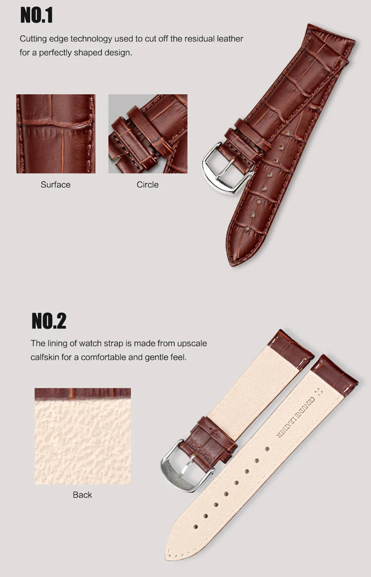 Croc-Pattern Leather Watch Strap 14mm–22mm – Classic Buckle-Straptique-Viva Timepiece