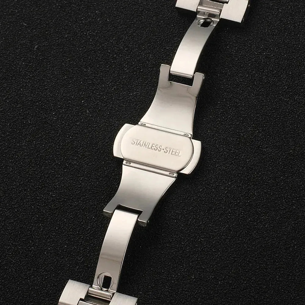 Solid Stainless Steel 3-Row Replacement Watch Band – Flat & Curved End, 12mm–22mm-ChronoCraft-Viva Timepiece