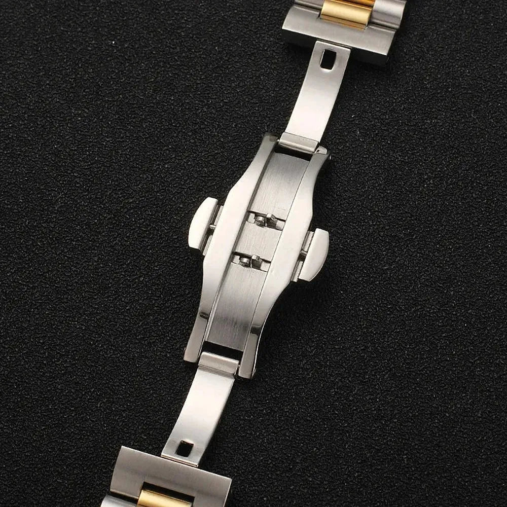 Solid Stainless Steel 3-Row Replacement Watch Band – Flat & Curved End, 12mm–22mm-ChronoCraft-Viva Timepiece