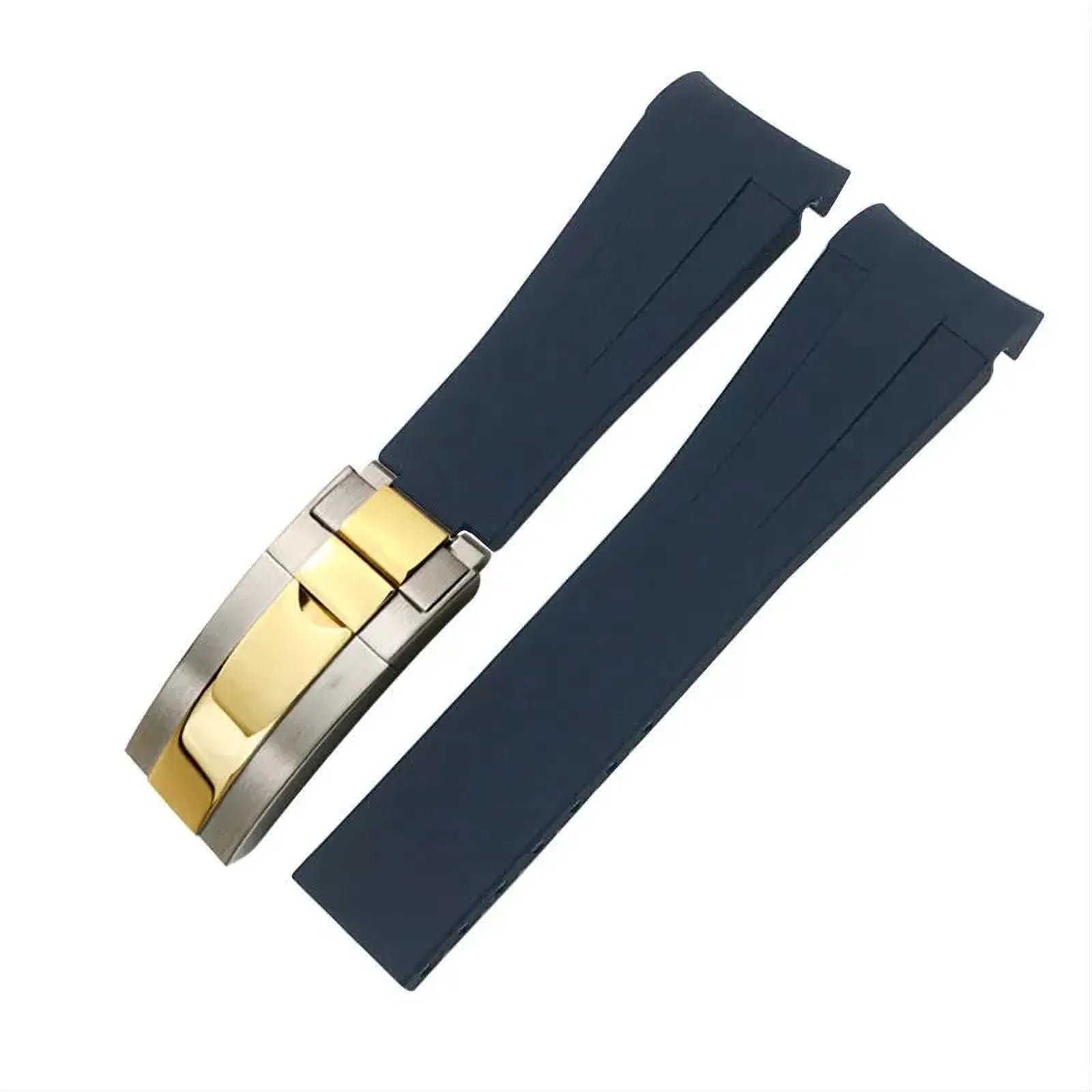 18mm Curved-End Rubber Watch Strap Compatible with Rolex-Watch Bands-VivaStraps-Blue-Steel Gold-18mm-Viva Timepiece