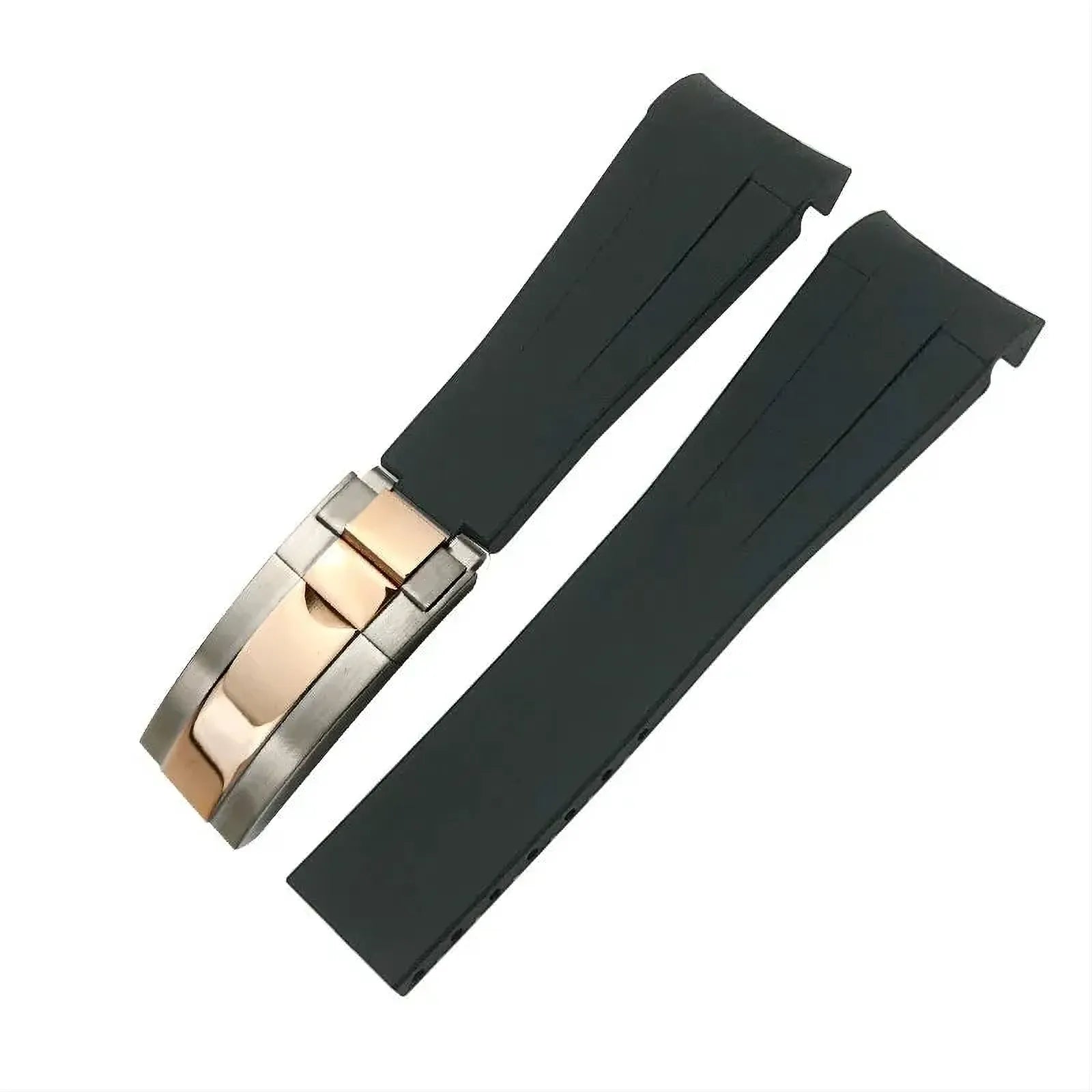 18mm Curved-End Rubber Watch Strap Compatible with Rolex-Watch Bands-VivaStraps-Black-Steel Rose-18mm-Viva Timepiece