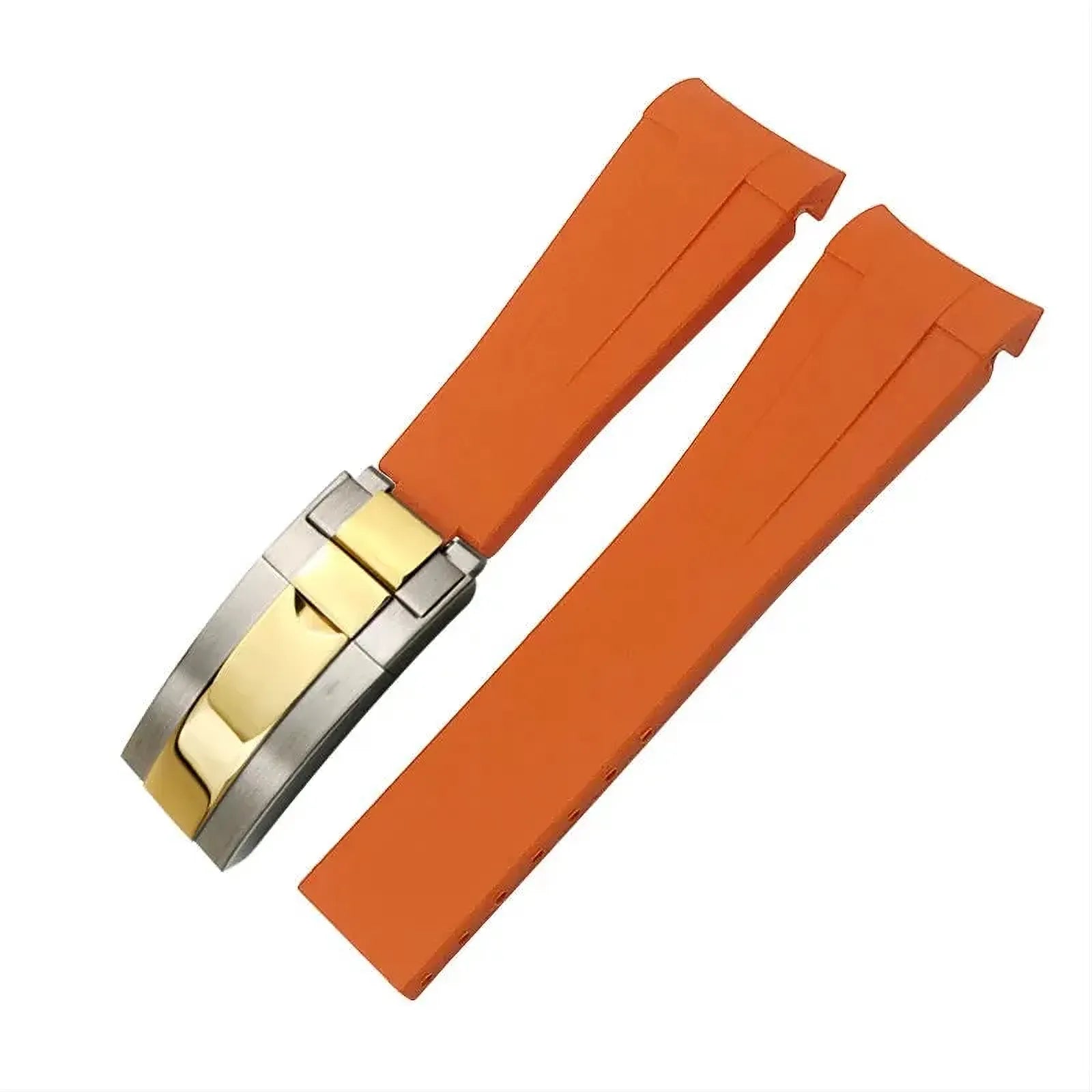 18mm Curved-End Rubber Watch Strap Compatible with Rolex-Watch Bands-VivaStraps-Orange-Steel Gold-18mm-Viva Timepiece