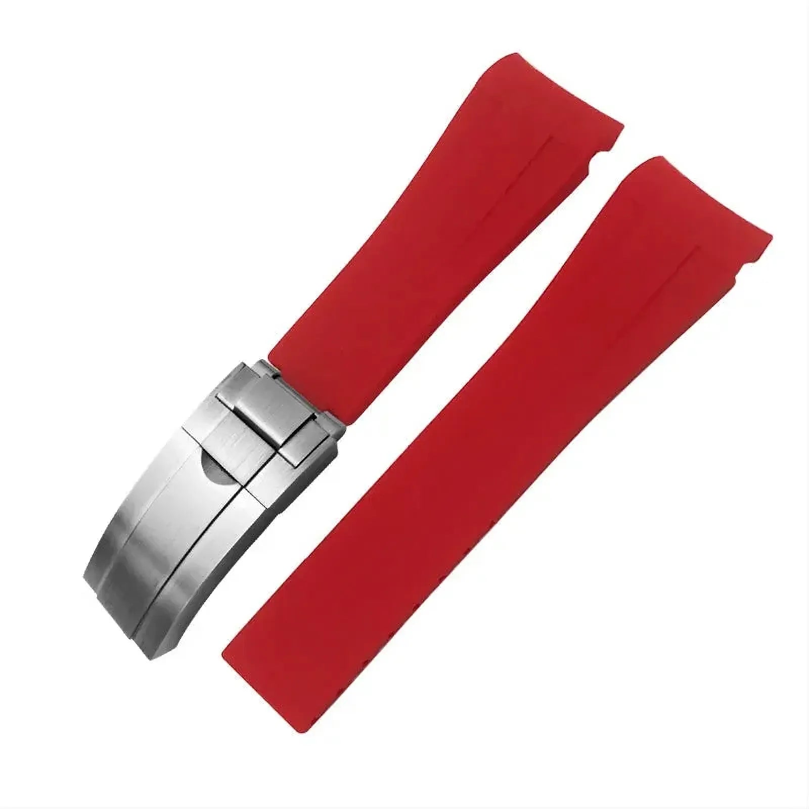 18mm Curved-End Rubber Watch Strap Compatible with Rolex-Watch Bands-VivaStraps-Red-Silver-18mm-Viva Timepiece