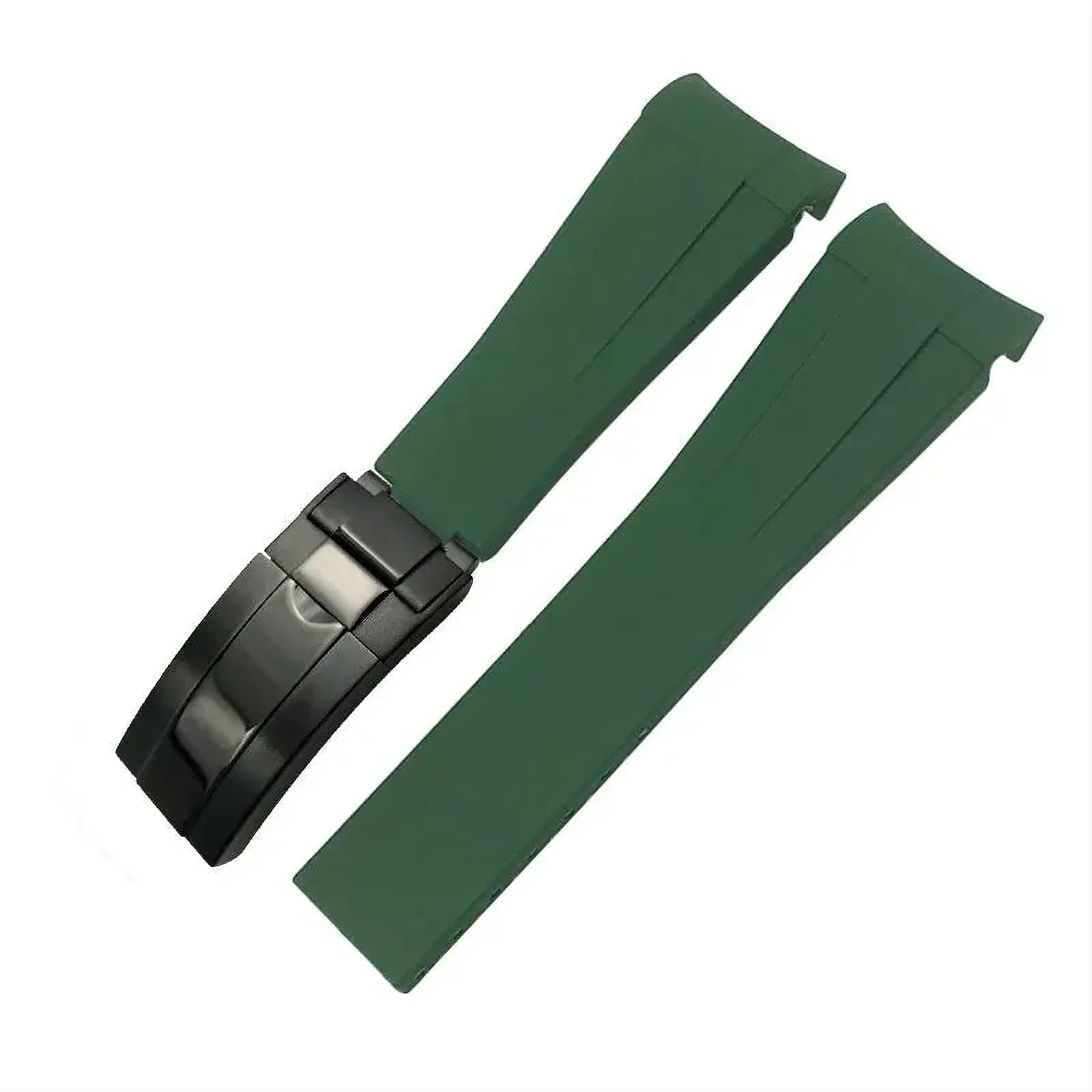 18mm Curved-End Rubber Watch Strap Compatible with Rolex-Watch Bands-VivaStraps-Green-Black-18mm-Viva Timepiece