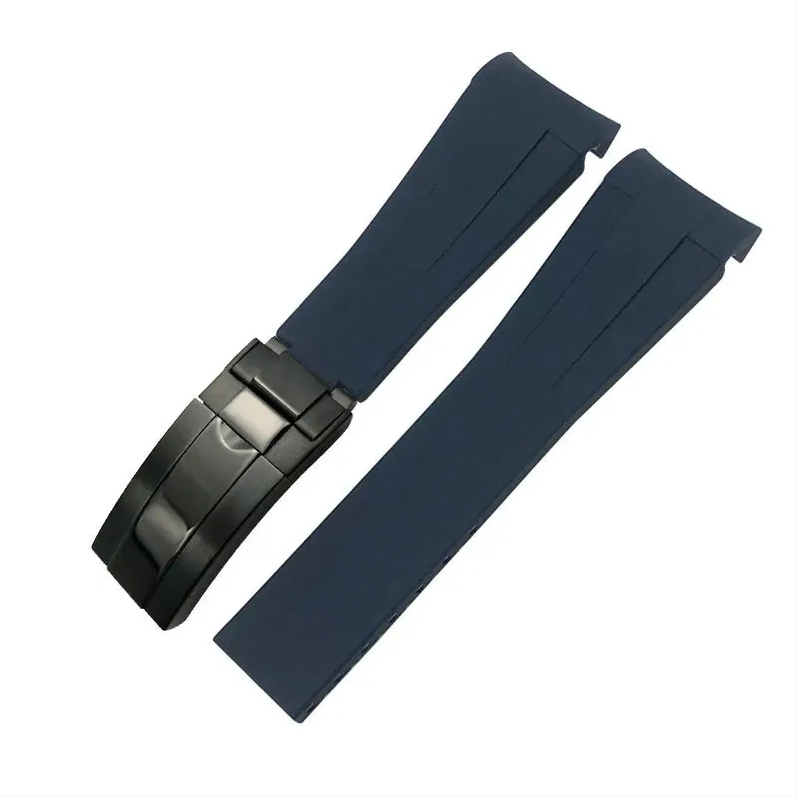 18mm Curved-End Rubber Watch Strap Compatible with Rolex-Watch Bands-VivaStraps-Blue-Black-18mm-Viva Timepiece