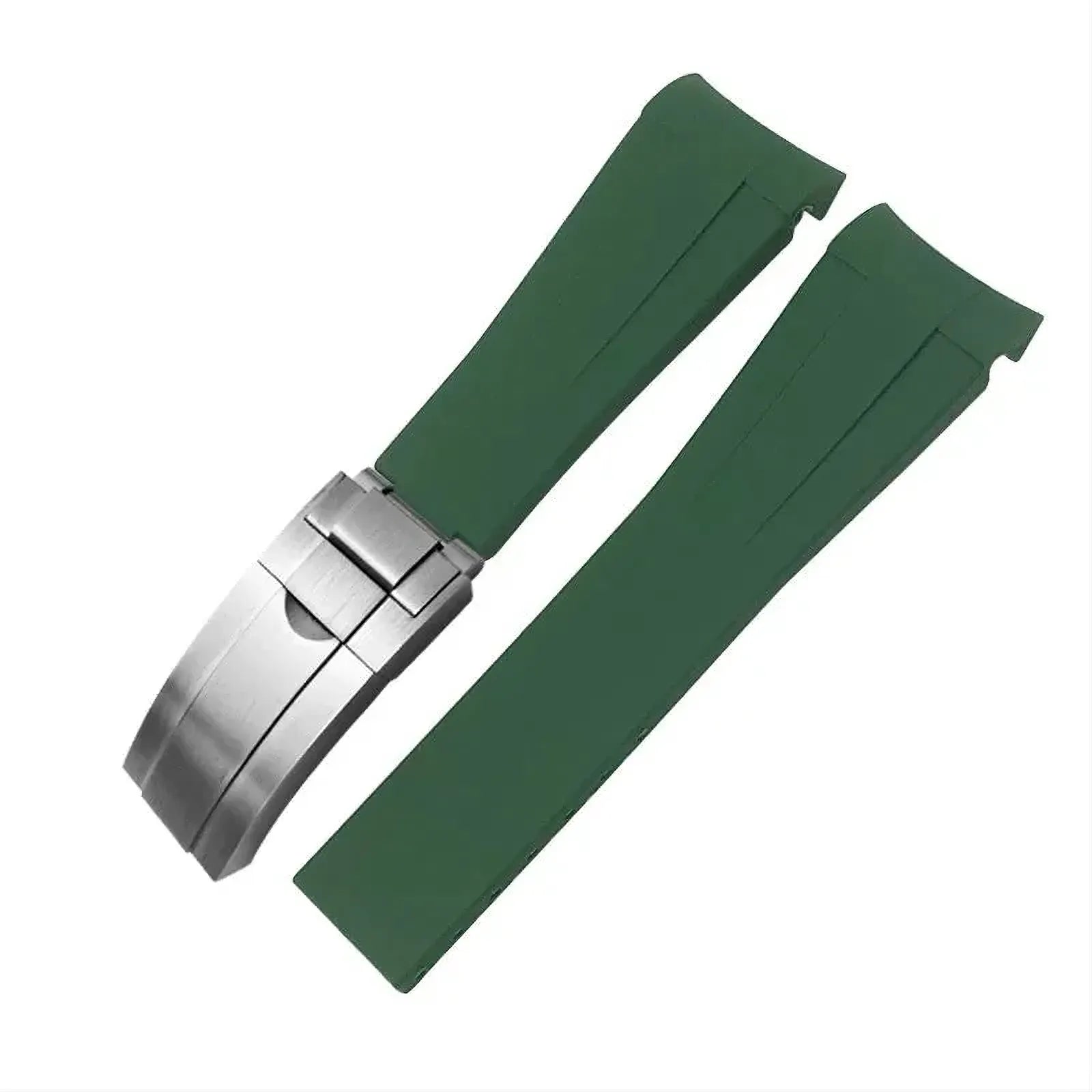 18mm Curved-End Rubber Watch Strap Compatible with Rolex-Watch Bands-VivaStraps-Green-Silver-18mm-Viva Timepiece