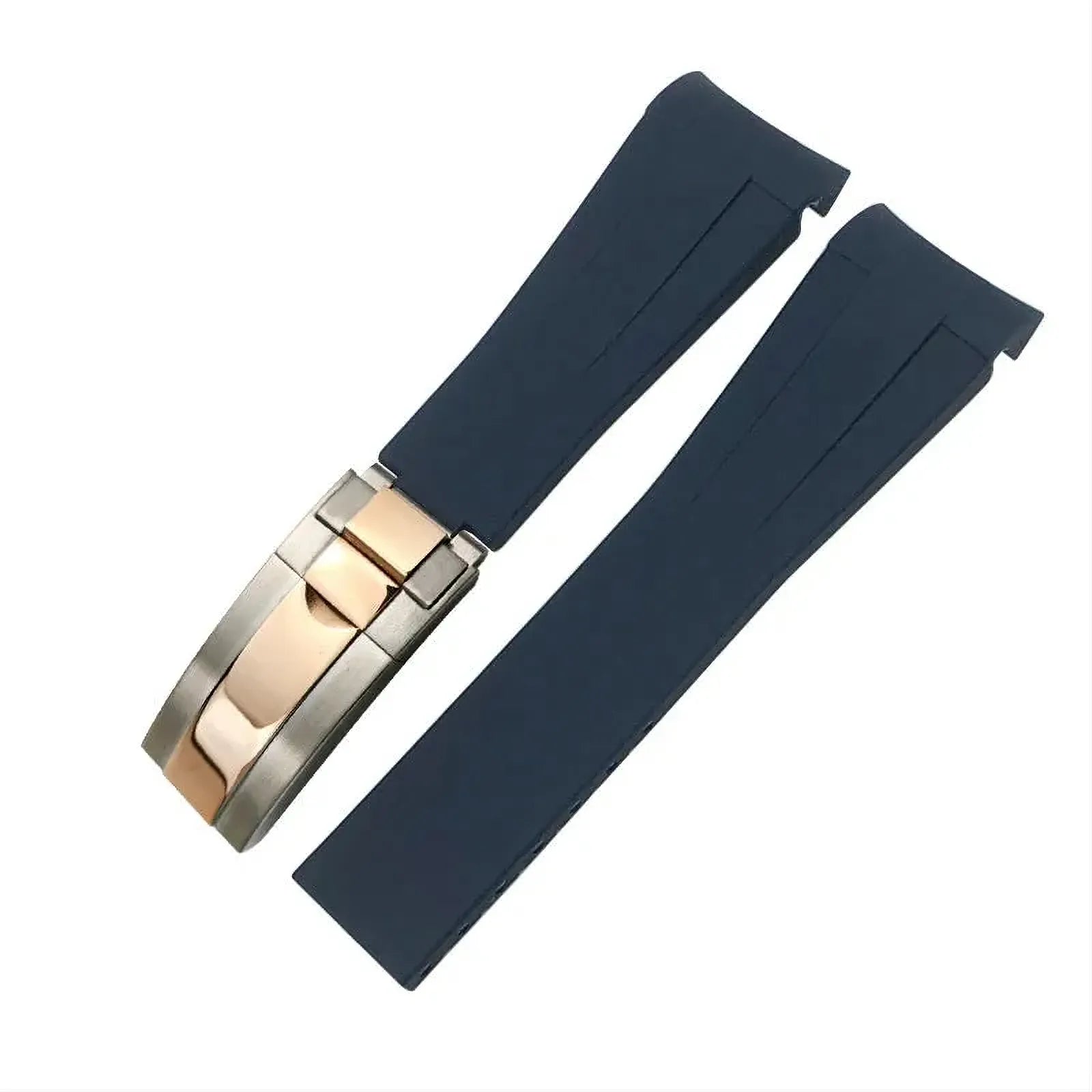 18mm Curved-End Rubber Watch Strap Compatible with Rolex-Watch Bands-VivaStraps-Blue-Steel Rose-18mm-Viva Timepiece