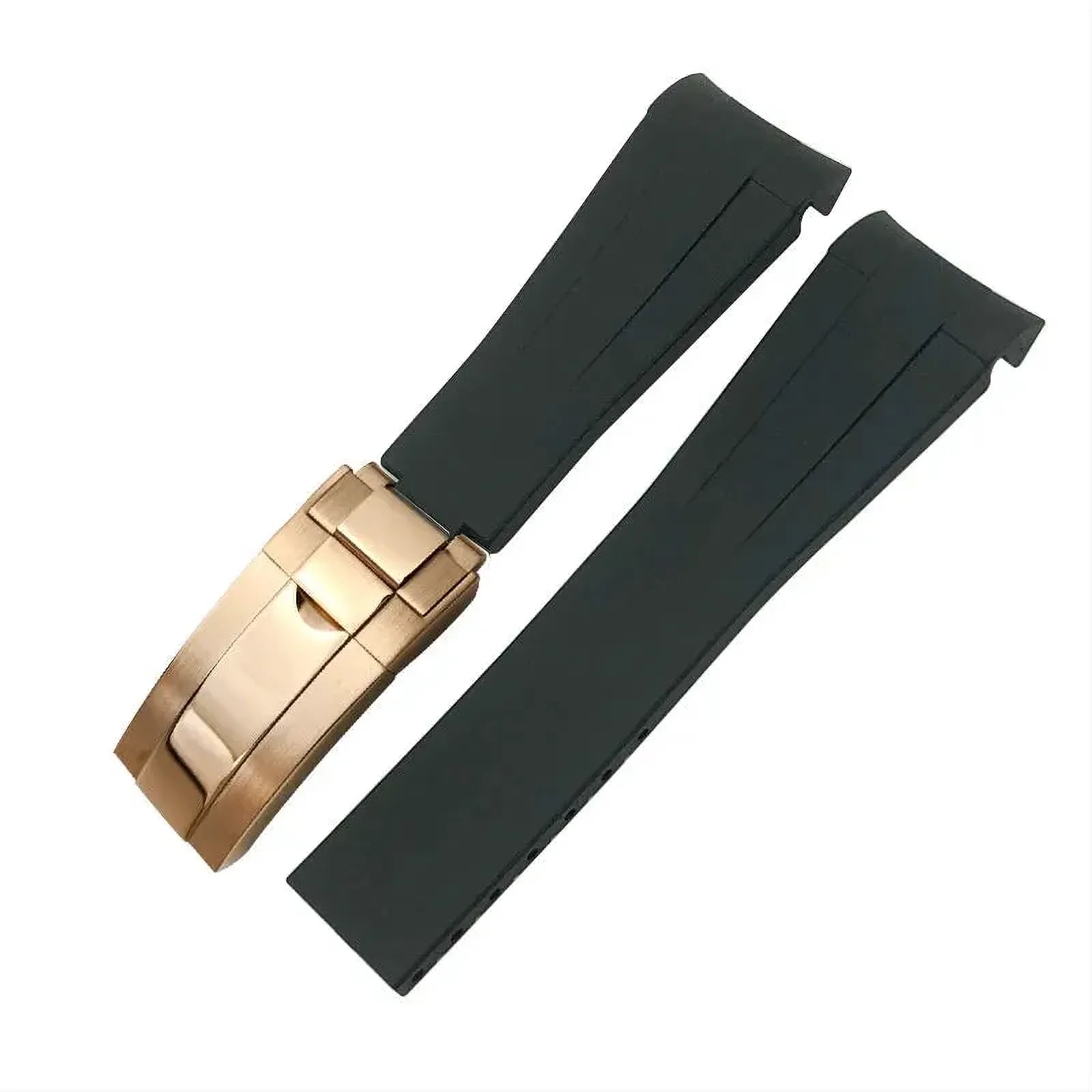18mm Curved-End Rubber Watch Strap Compatible with Rolex-Watch Bands-VivaStraps-Black-Rose-18mm-Viva Timepiece