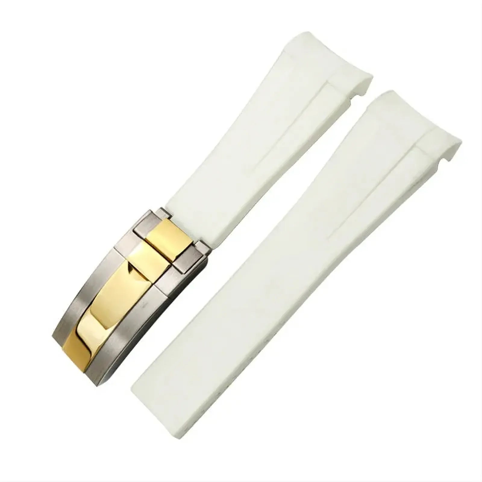 18mm Curved-End Rubber Watch Strap Compatible with Rolex-Watch Bands-VivaStraps-White-Steel Gold-18mm-Viva Timepiece