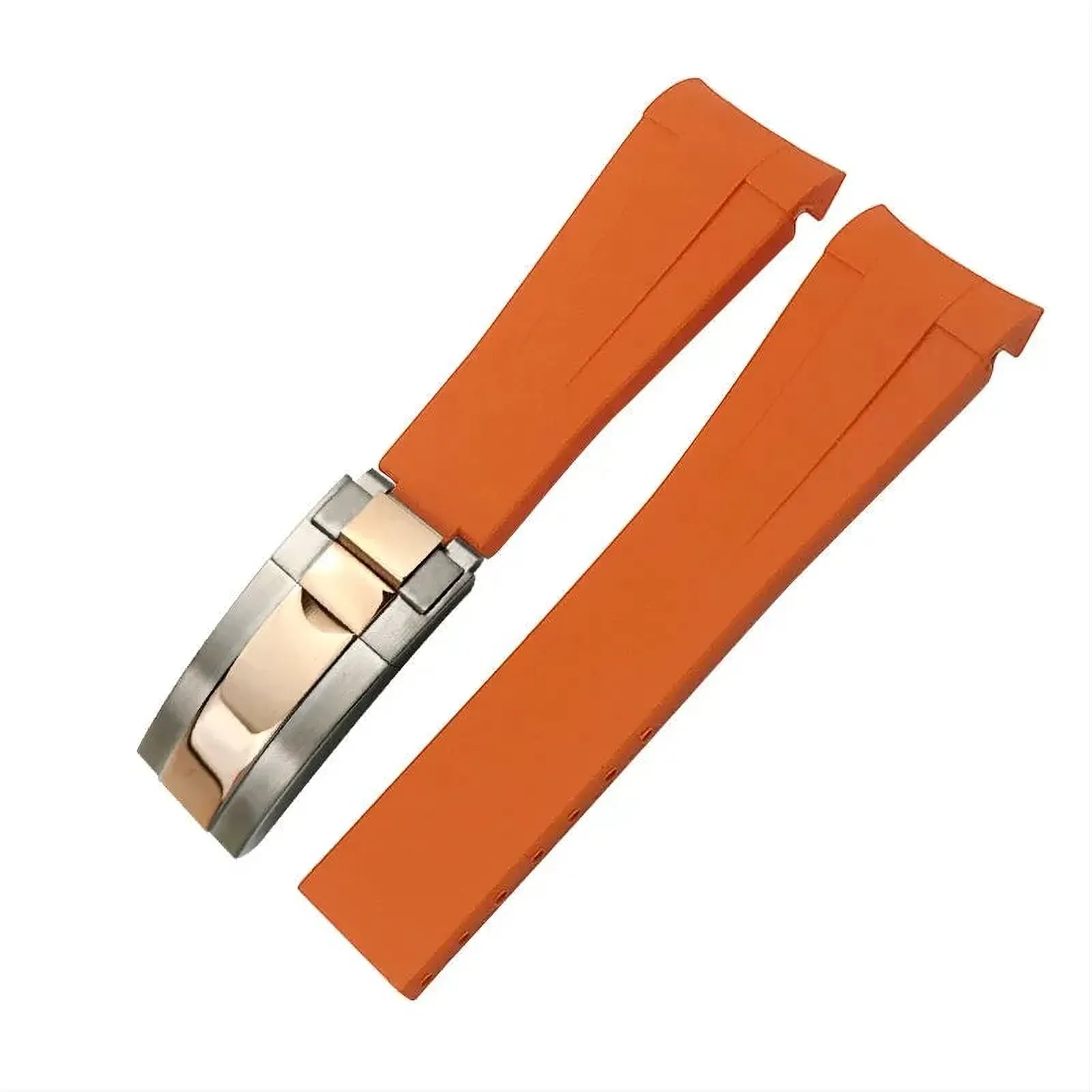18mm Curved-End Rubber Watch Strap Compatible with Rolex-Watch Bands-VivaStraps-Orange-Steel Rose-18mm-Viva Timepiece