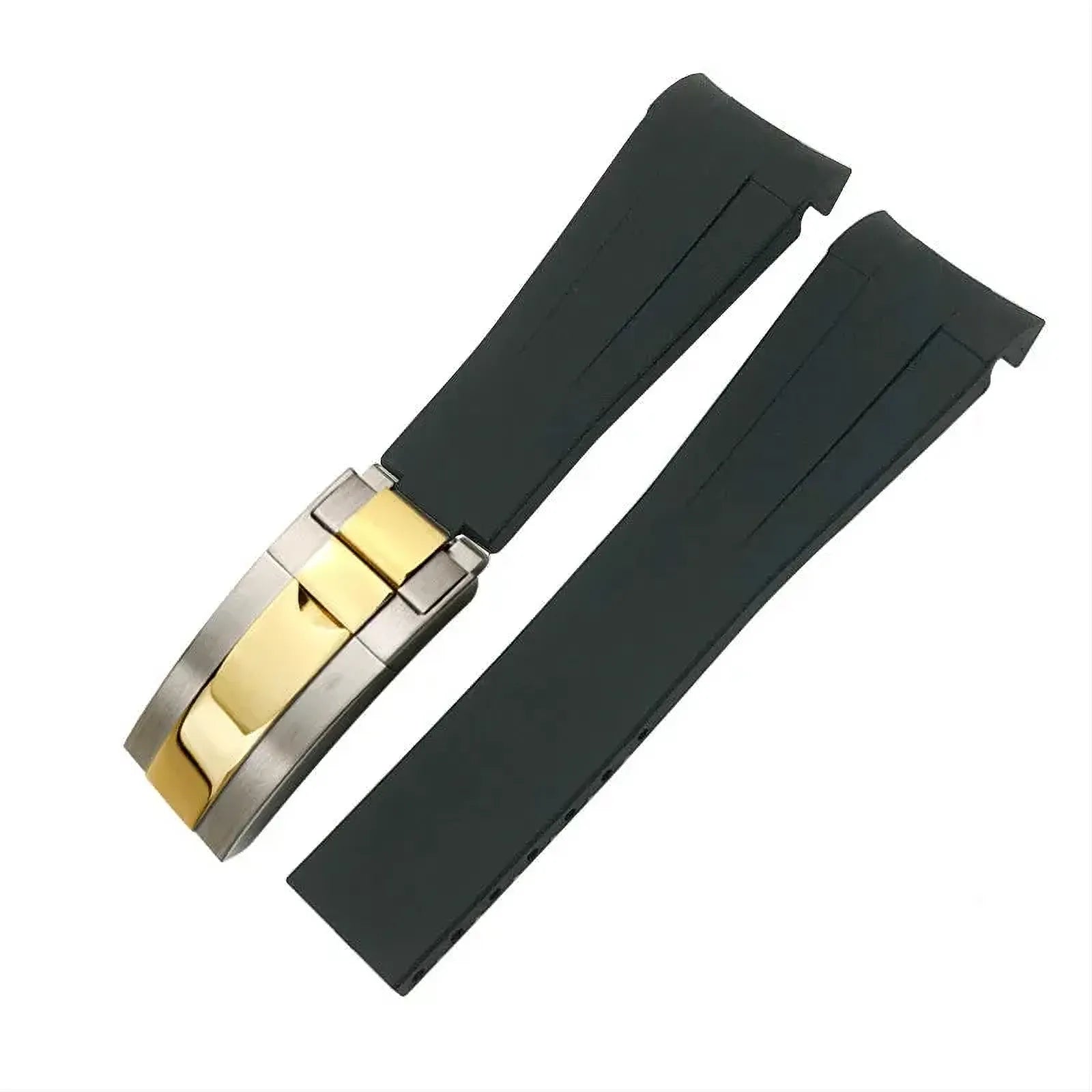 18mm Curved-End Rubber Watch Strap Compatible with Rolex-Watch Bands-VivaStraps-Black-Steel Gold-18mm-Viva Timepiece