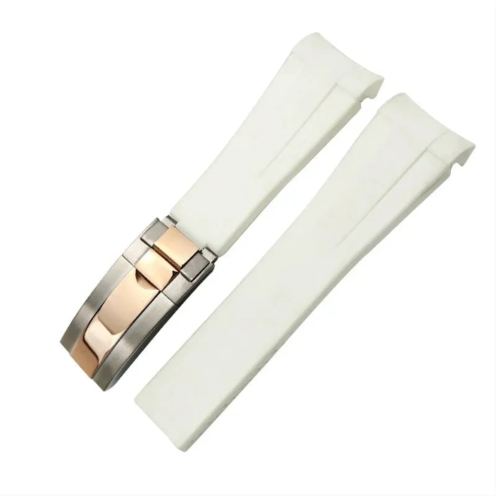 18mm Curved-End Rubber Watch Strap Compatible with Rolex-Watch Bands-VivaStraps-White-Steel Rose-18mm-Viva Timepiece