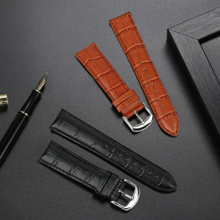 Croc-Pattern Leather Watch Strap 14mm–22mm – Classic Buckle-Straptique-Viva Timepiece