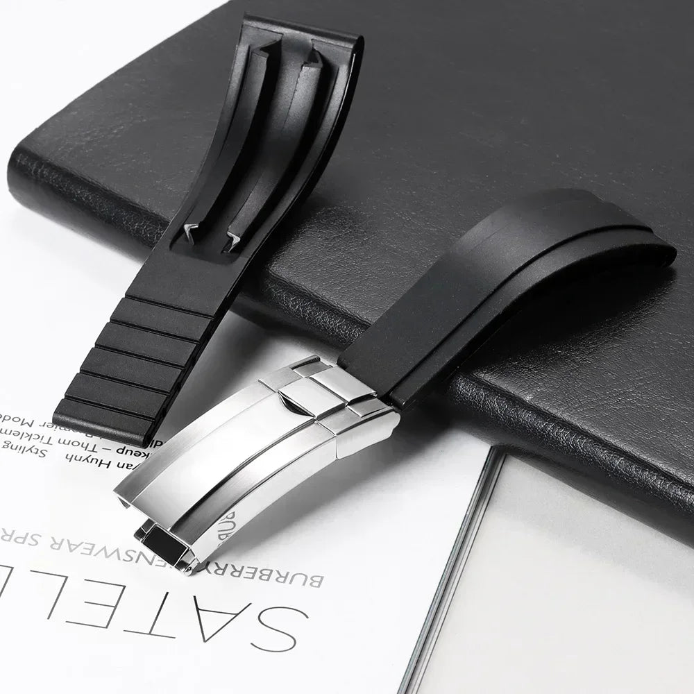 Straight-End Rubber Watch Strap 20mm – Folding Clasp Silicone Band