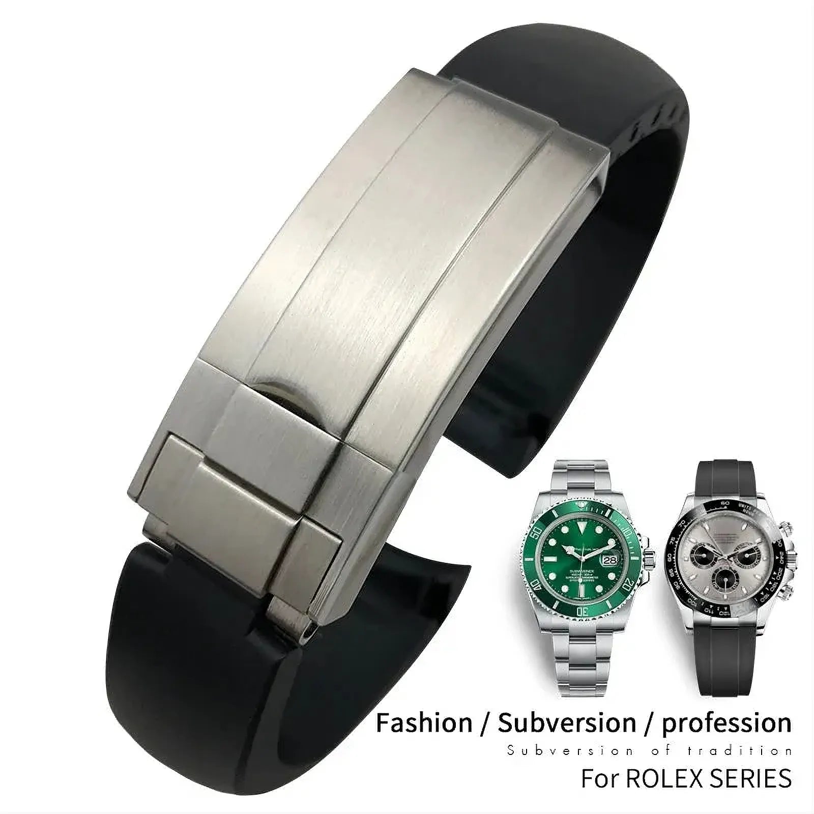 20mm Curved-End Rubber Watch Strap Compatible with Rolex-VivaStraps-Viva Timepiece
