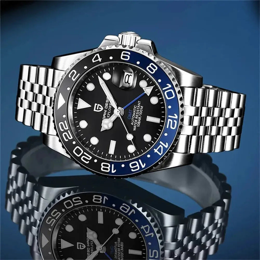 Pagani Design 40mm Automatic GMT Stainless Steel Watch – Sapphire Crystal, Ceramic 24H Bezel-Pagani Design-Viva Timepiece