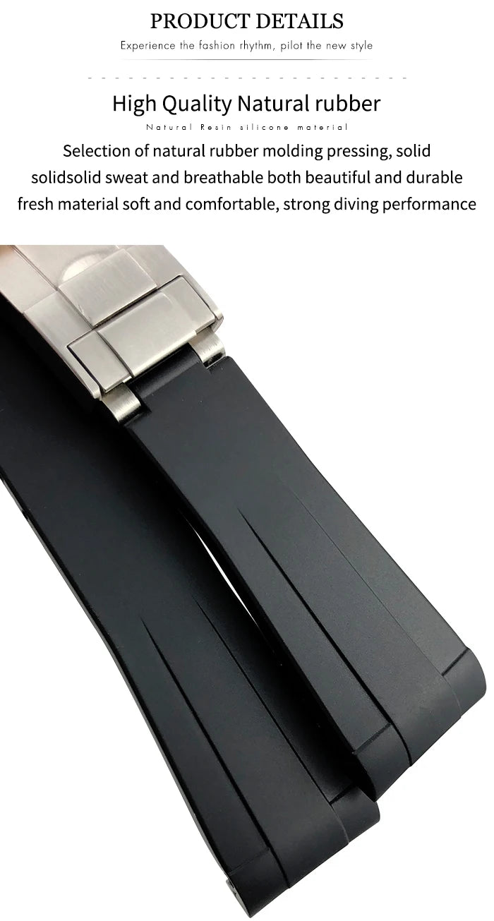 21mm 22mm Curved-End Rubber Watch Strap Compatible with Rolex