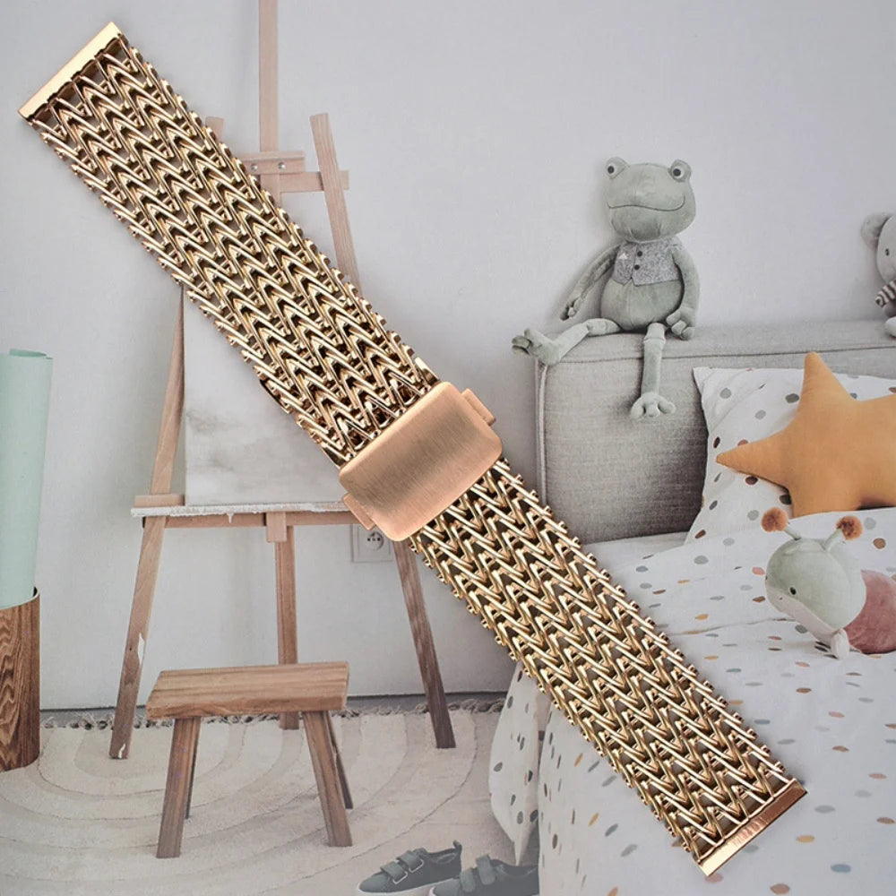 22mm Magnetic Stainless Steel Mesh Watch Band – Universal Straight End-Watch Bands-VivaStraps-black-22mm-Viva Timepiece