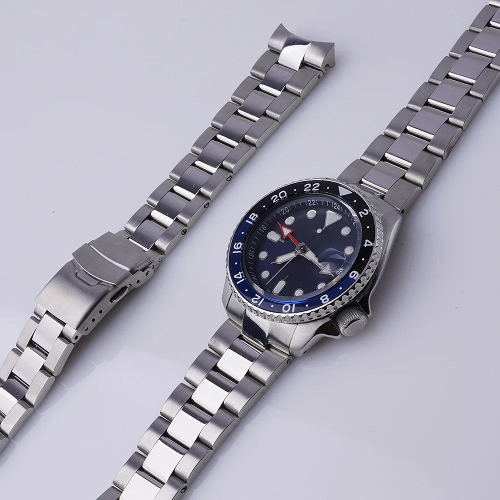 22mm Jubilee-Style Stainless Steel Watch Bracelet with Curved End Links