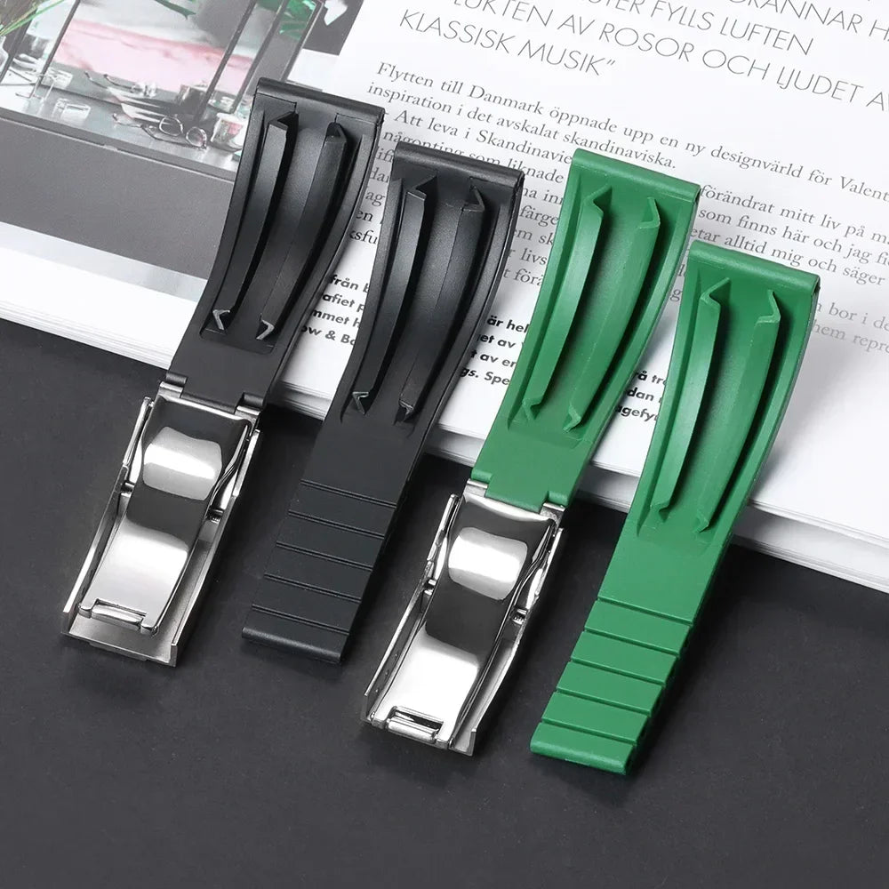 Straight-End Rubber Watch Strap 20mm – Folding Clasp Silicone Band