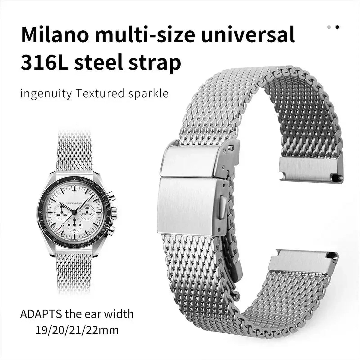 316L Milanese Mesh Watch Bracelet Double-Press Folding Clasp
