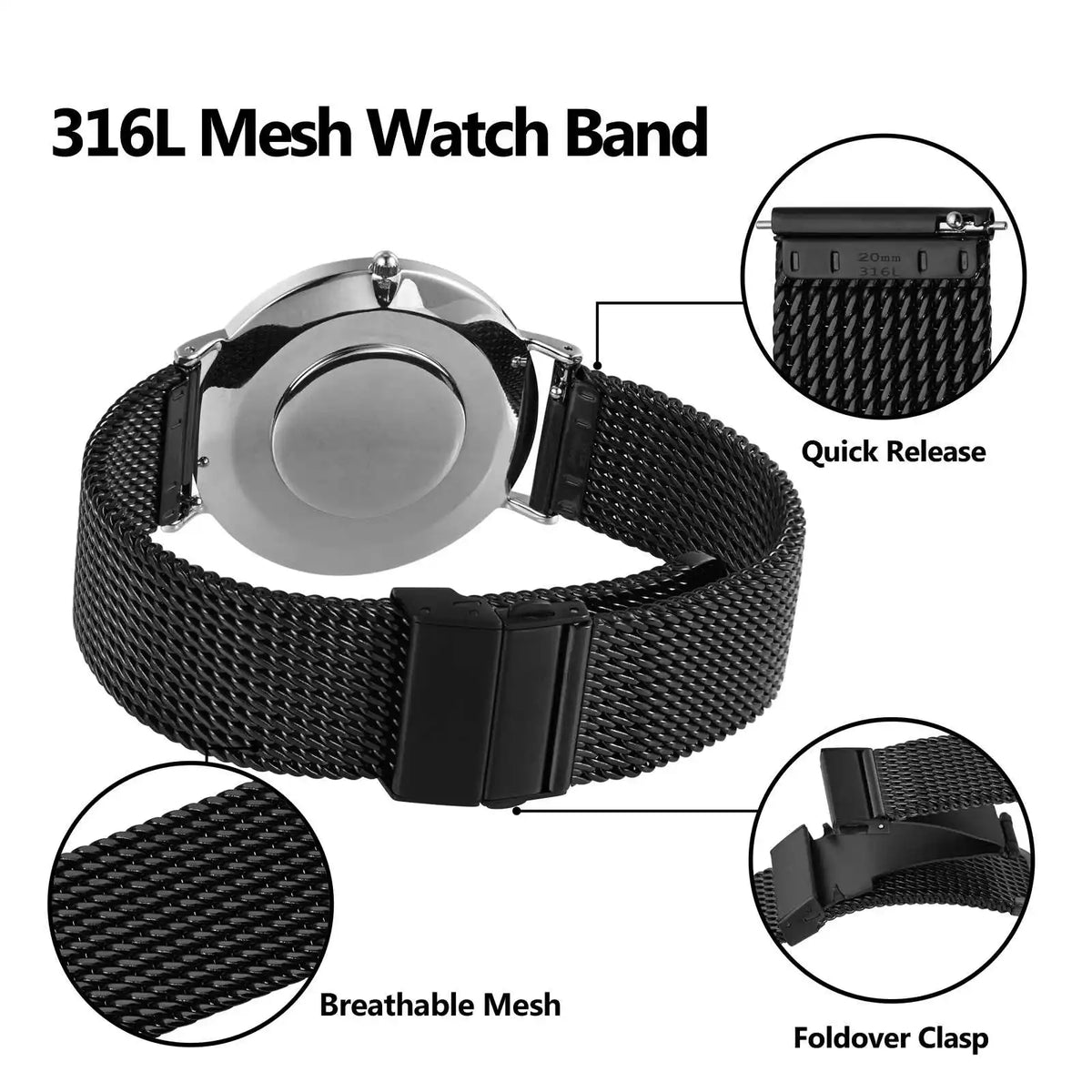 316L Stainless Steel Mesh Watch Band 18mm–22mm – Quick Release-Watch Bands-VivaStraps-Gold-18mm-Viva Timepiece