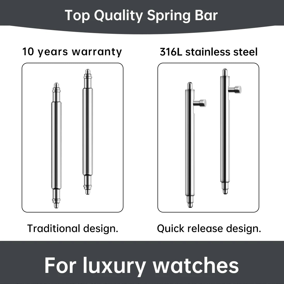 316L Stainless Steel Watch Spring Bars – Quick Release & Traditional-ChronoCraft-Viva Timepiece