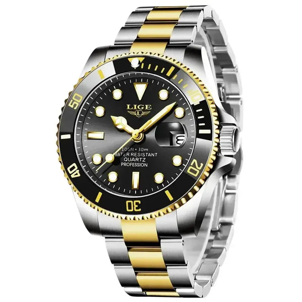 LIGE 42mm Quartz Diver Watch – Sapphire-Coated Crystal, Steel Bracelet-LIGE-Viva Timepiece