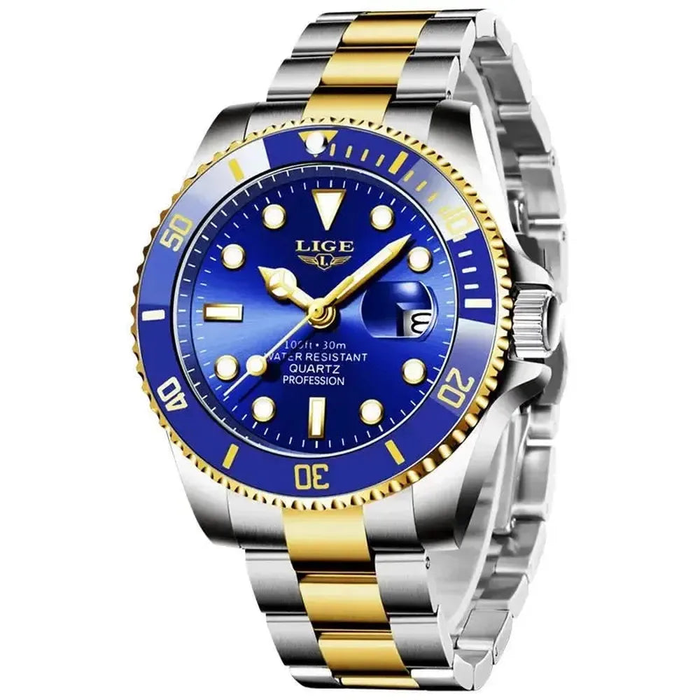 LIGE 42mm Quartz Diver Watch – Sapphire-Coated Crystal, Steel Bracelet-LIGE-Viva Timepiece