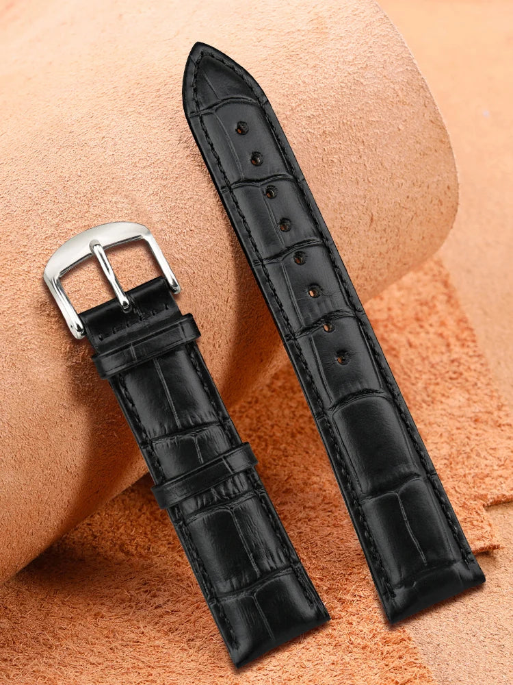 Croc-Pattern Leather Watch Strap 14mm–22mm – Classic Buckle-Straptique-Viva Timepiece