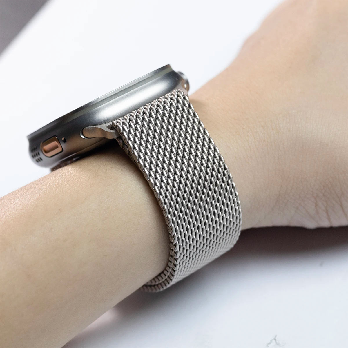 Titanium Milanese Mesh Band Compatible with Apple Watch – Parachute Buckle