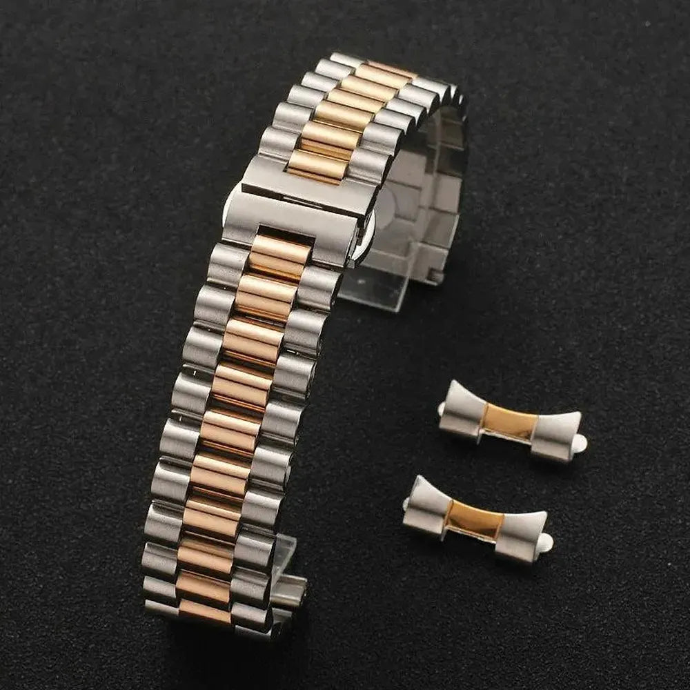 Solid Stainless Steel 3-Row Replacement Watch Band – Flat & Curved End, 12mm–22mm-ChronoCraft-Viva Timepiece