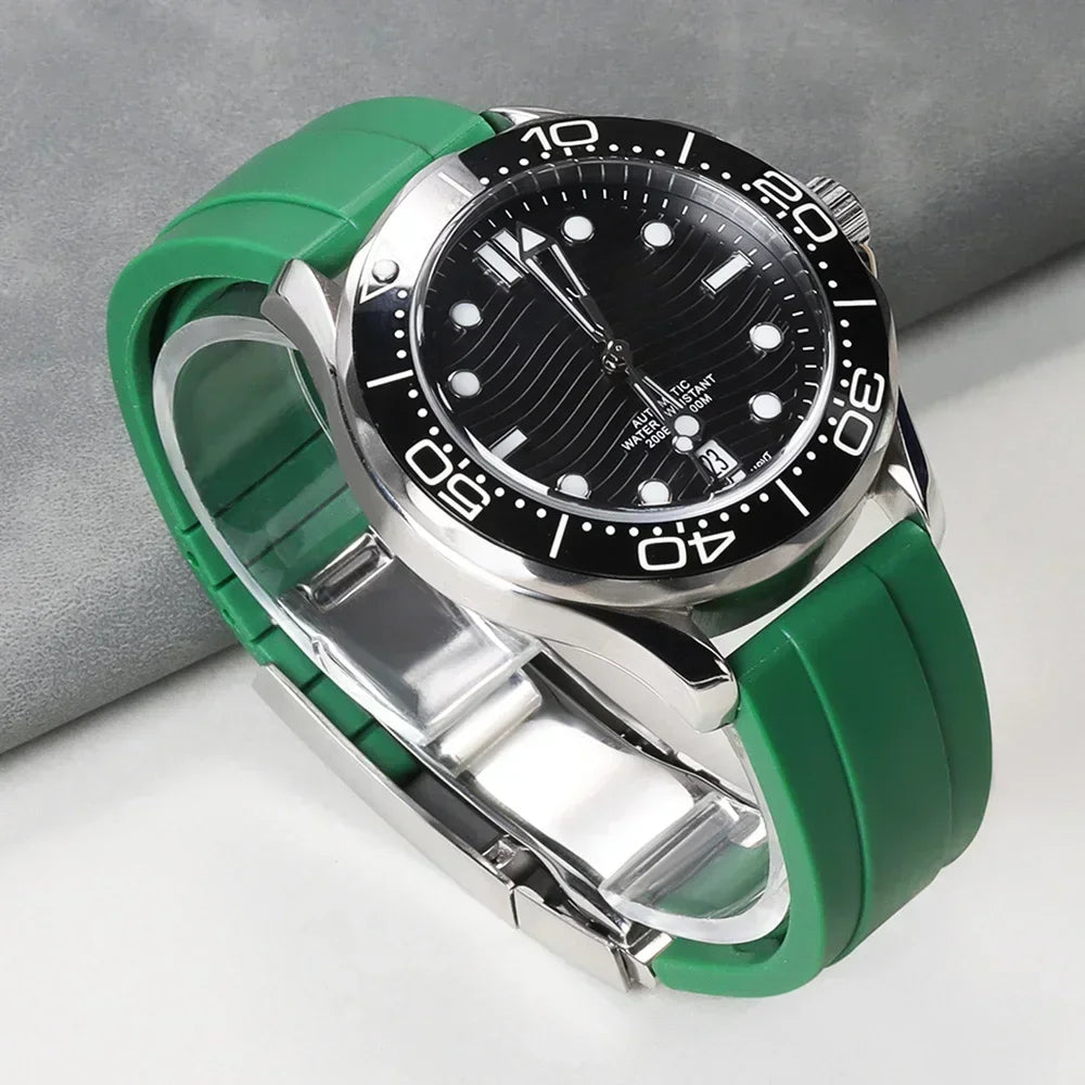 Straight-End Rubber Watch Strap 20mm – Folding Clasp Silicone Band