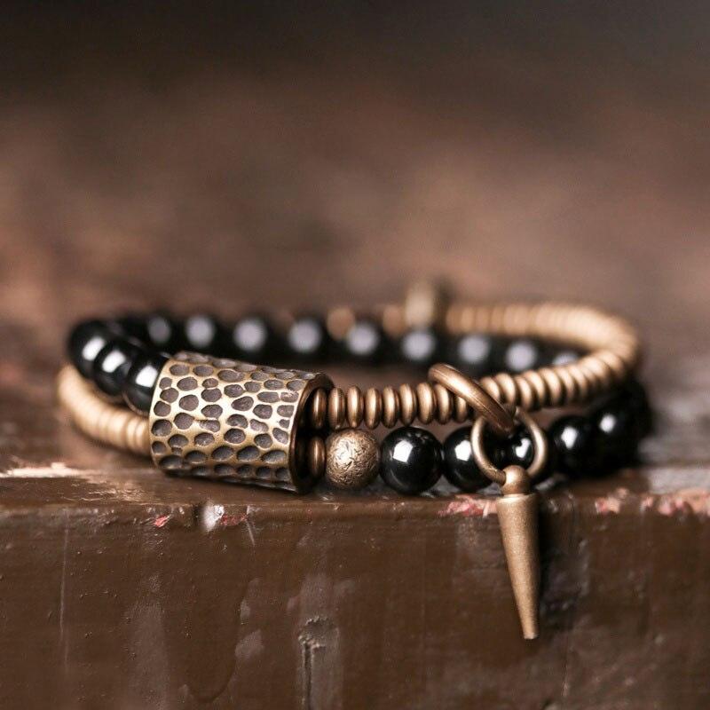 Black Obsidian Beads Hammered Copper Bracelet - Jewelry - Viva Timepiece - Viva Timepiece