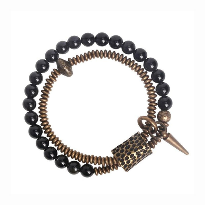 Black Obsidian Beads Hammered Copper Bracelet - Jewelry - Viva Timepiece - Viva Timepiece