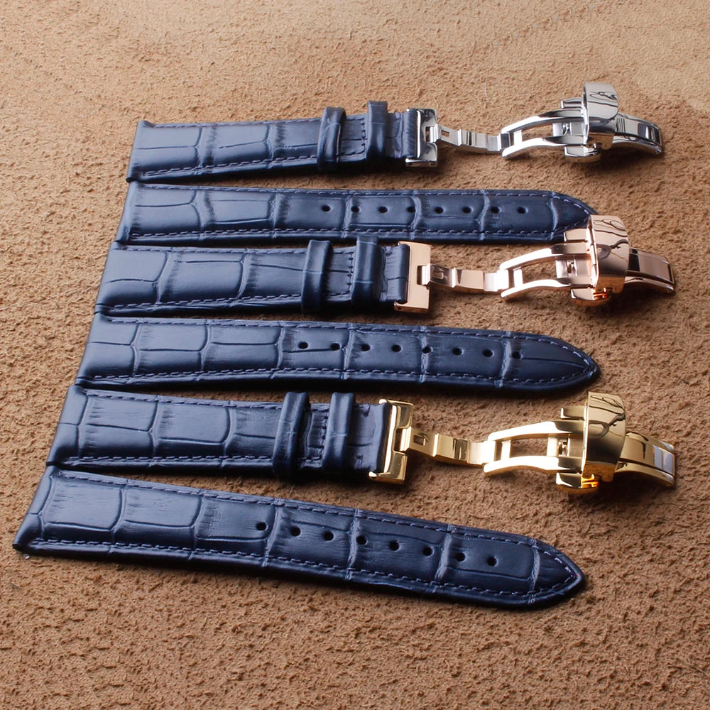 ฺBlue Alligator-Grain Leather Watch Strap – Butterfly Clasp Band-VivaStraps-Viva Timepiece