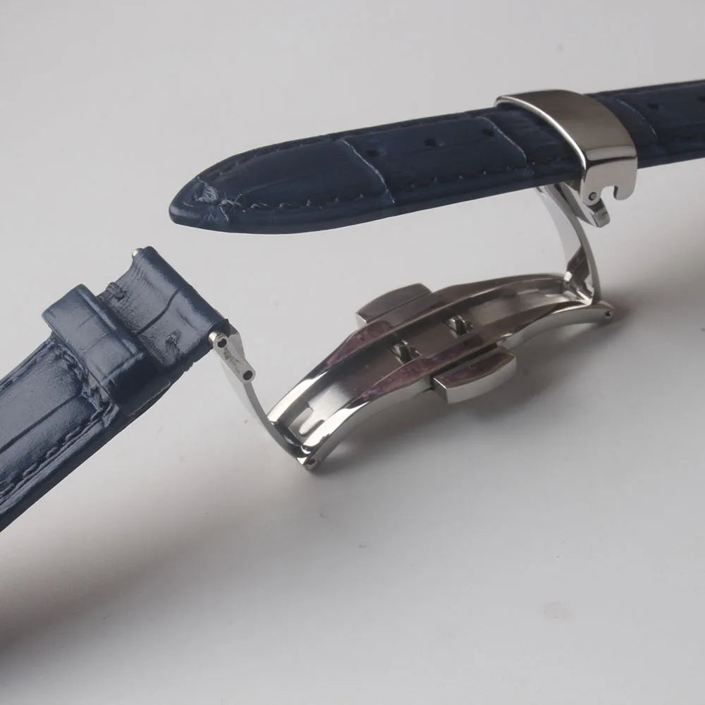 ฺBlue Alligator-Grain Leather Watch Strap – Butterfly Clasp Band-VivaStraps-Viva Timepiece