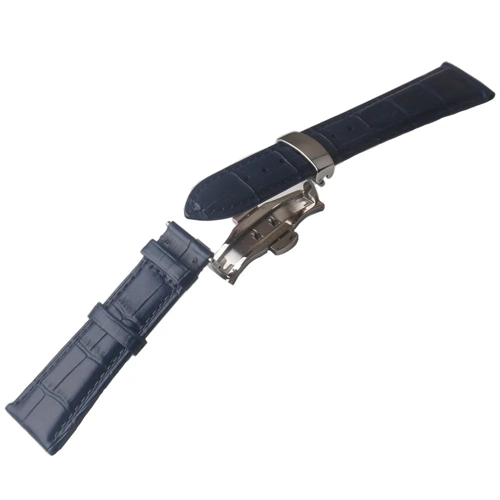 ฺBlue Alligator-Grain Leather Watch Strap – Butterfly Clasp Band-VivaStraps-Viva Timepiece