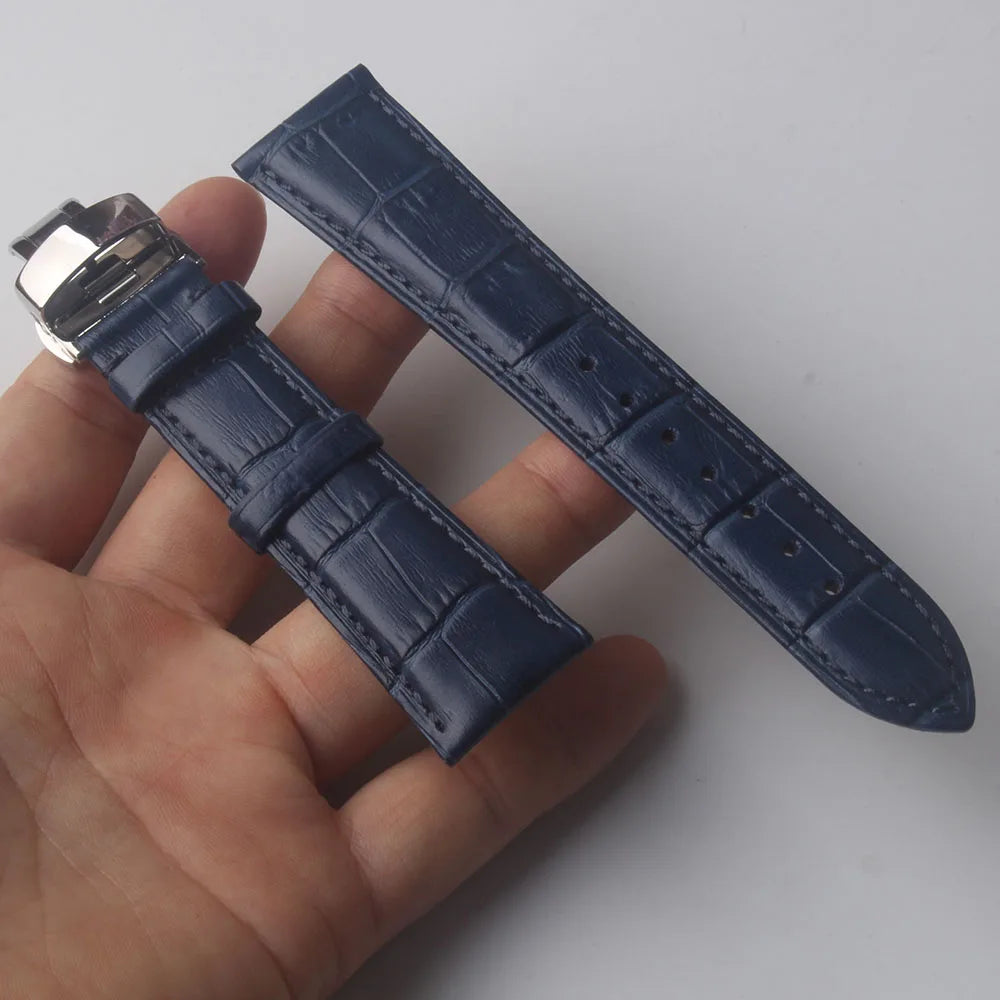 ฺBlue Alligator-Grain Leather Watch Strap – Butterfly Clasp Band-VivaStraps-Viva Timepiece