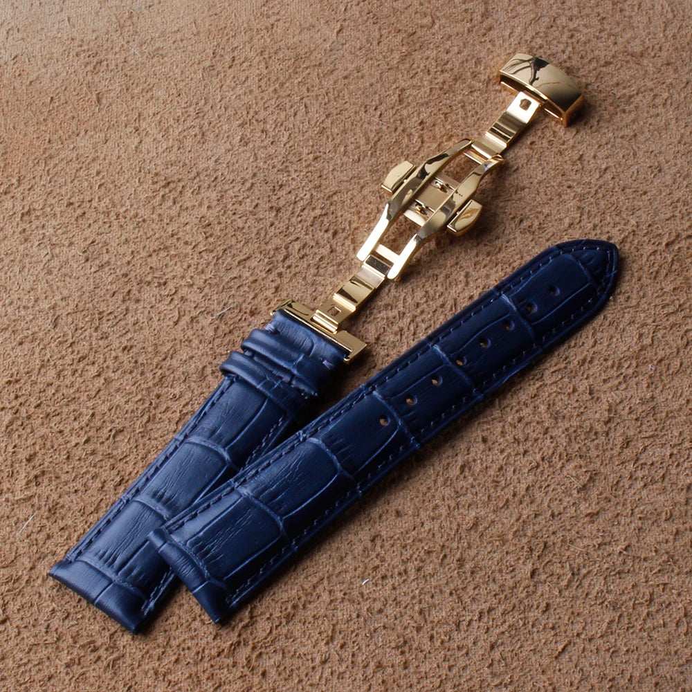 ฺBlue Alligator-Grain Leather Watch Strap – Butterfly Clasp Band-VivaStraps-Viva Timepiece