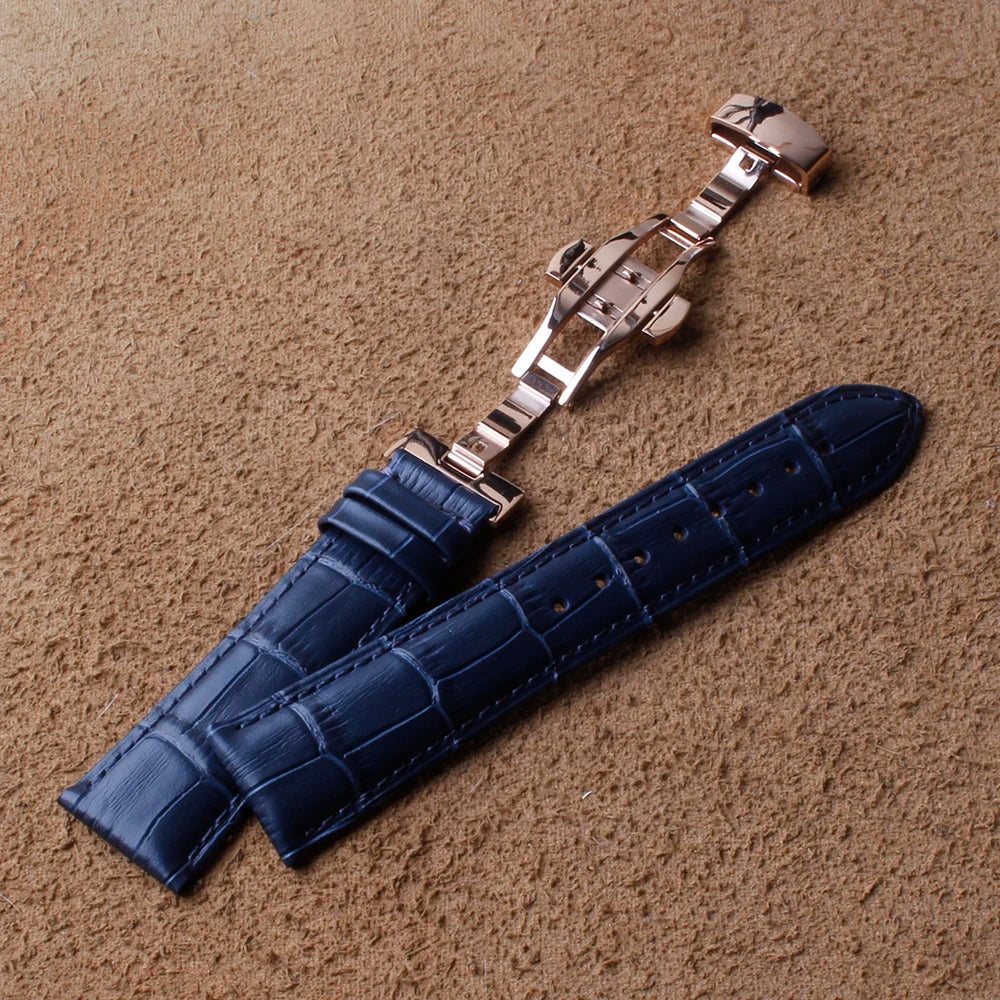 ฺBlue Alligator-Grain Leather Watch Strap – Butterfly Clasp Band-VivaStraps-Viva Timepiece