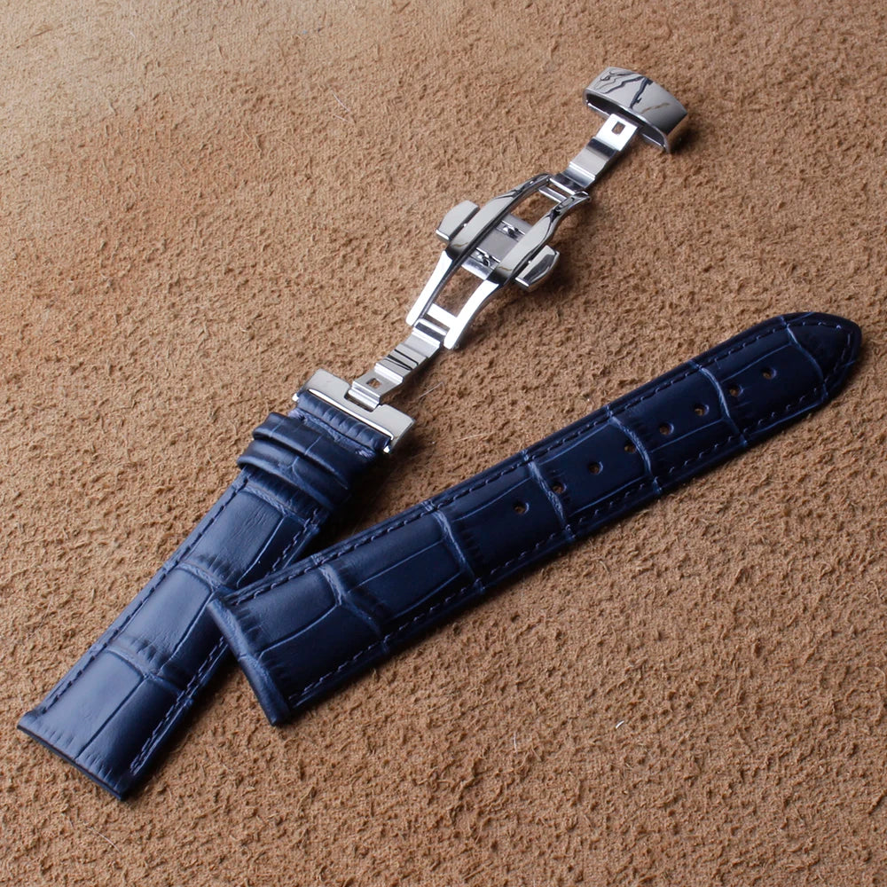 ฺBlue Alligator-Grain Leather Watch Strap – Butterfly Clasp Band-VivaStraps-Viva Timepiece