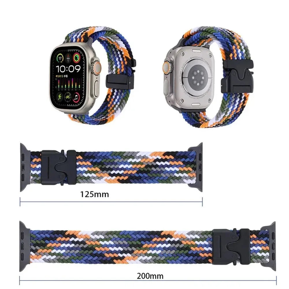 Braided Nylon Elastic Strap Compatible with Apple Watch 38–49mm Sport Clasp
