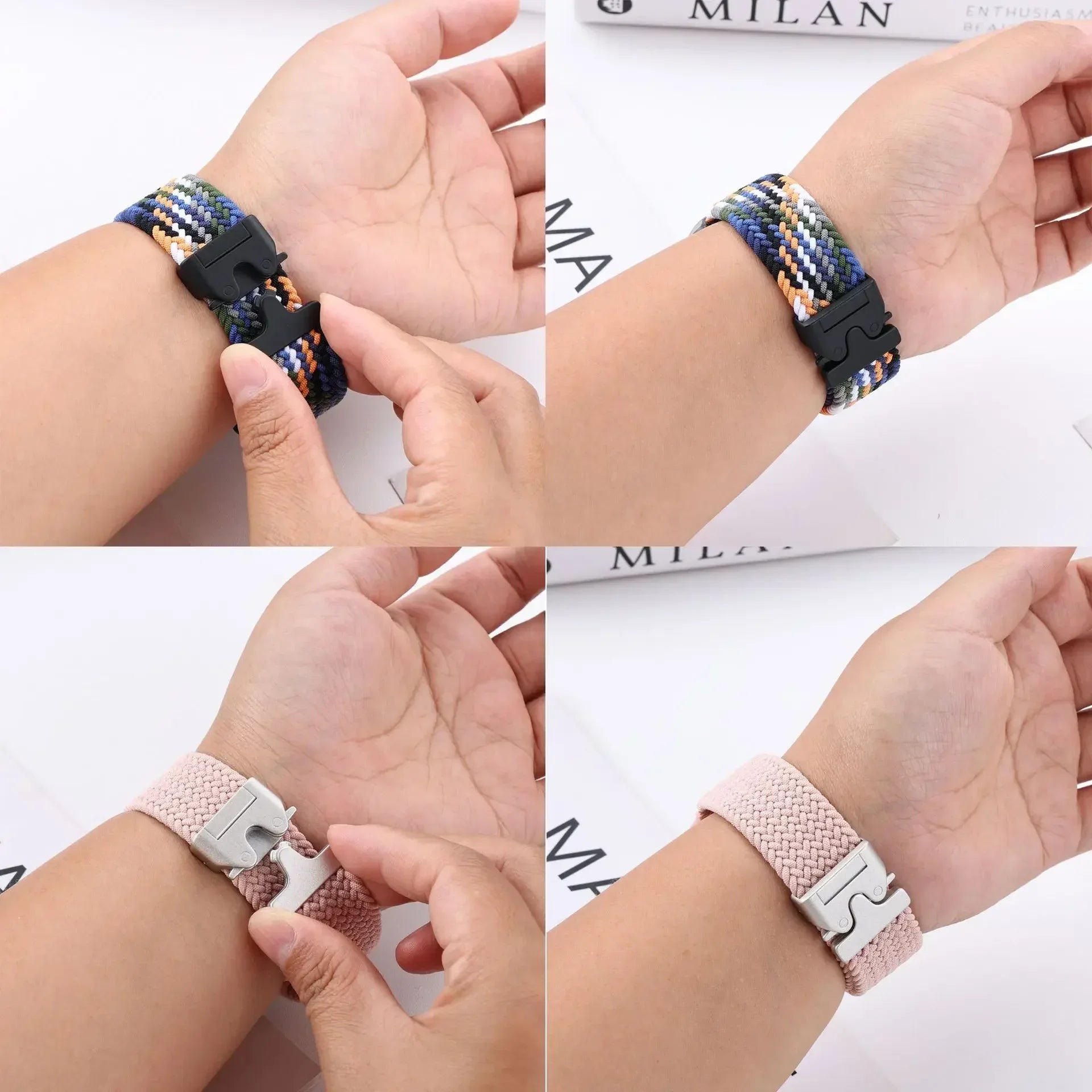 Braided Nylon Elastic Strap Compatible with Apple Watch 38–49mm Sport Clasp