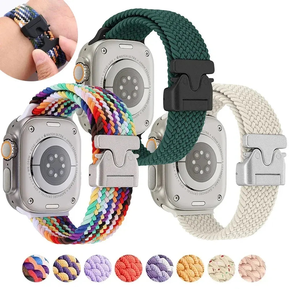 Braided Nylon Elastic Strap Compatible with Apple Watch 38–49mm Sport Clasp