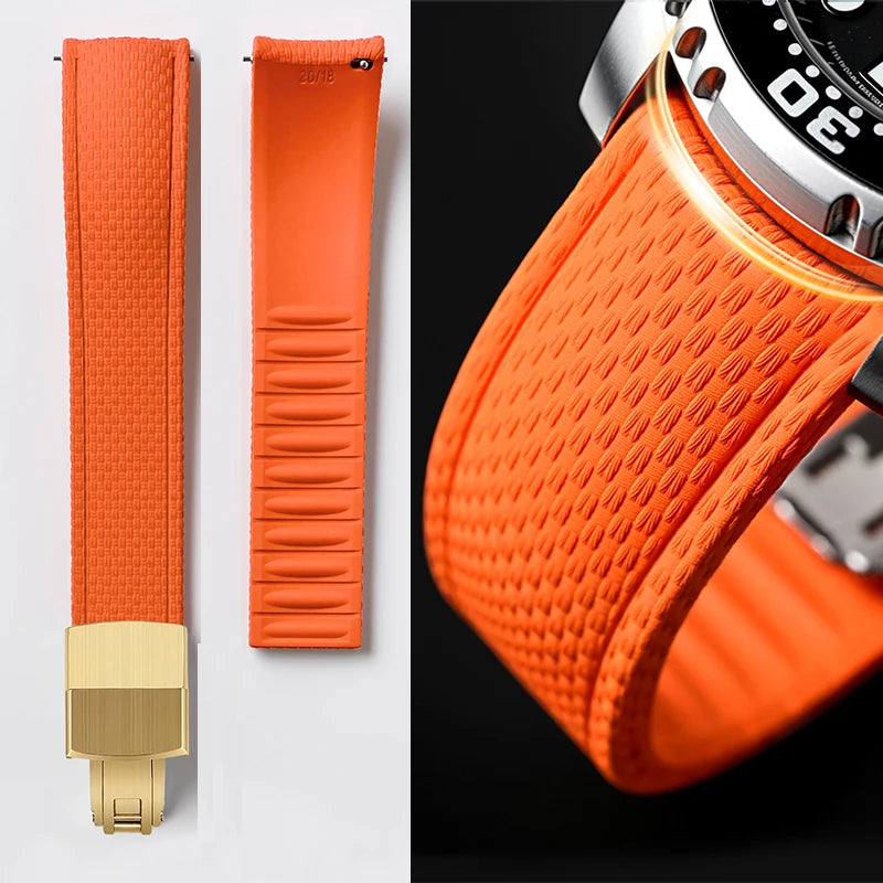 CTS FKM Curved-End Rubber Watch Strap 18mm 19mm 20mm – Butterfly Clasp