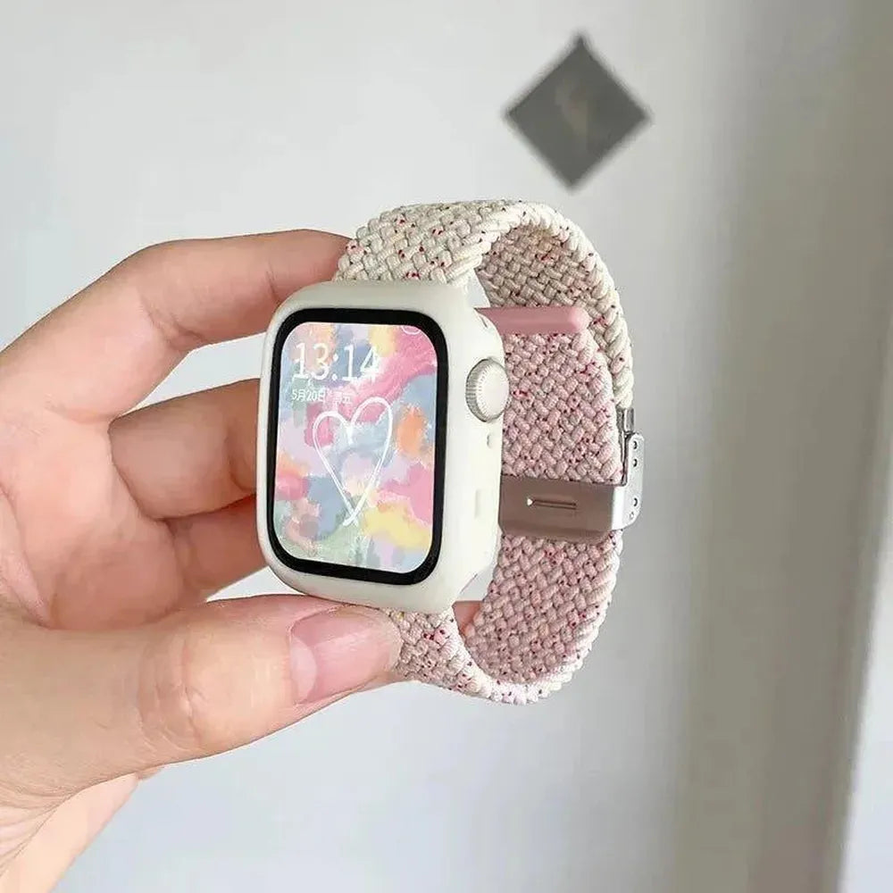 Candy Silicone Case with Braided Nylon Strap Compatible with Apple Watch 38–49mm