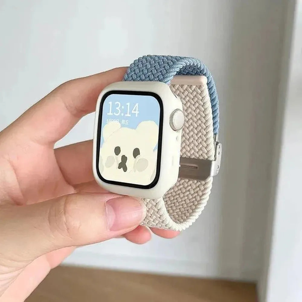 Candy Silicone Case with Braided Nylon Strap Compatible with Apple Watch 38–49mm